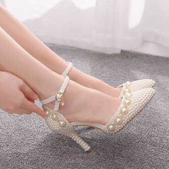 Sandales à talons hauts sandales strass perlées chaussures de mariage blanches - Page 6