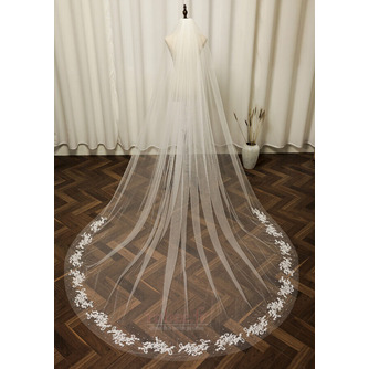 Voile de mariée en dentelle Voile de fleur de perle Voile de mariage long Voile d'ivoire blanc - Page 1