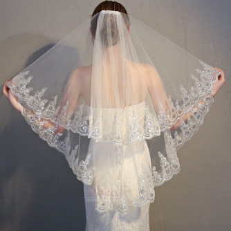 Court Double Voile Voile De Dentelle À Paillettes Délicates Voile De Mariée En Dentelle Court - Page 2