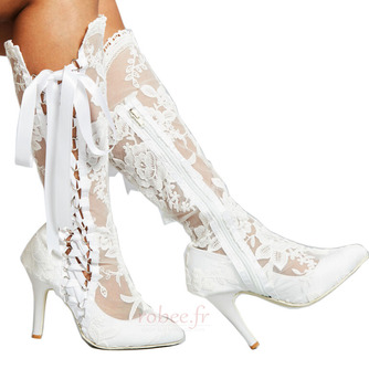 Bottes creuses Bottes hautes en dentelle sexy sur le genou Talon aiguille Bottes pour femmes de mariage - Page 2