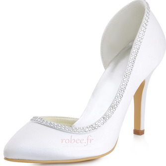 Satin soie bout pointu strass chaussures de mariage côté chaussures de mariée creuses stiletto - Page 1