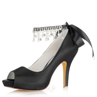 Perle strass talons hauts chaussures de demoiselle d'honneur de mariage talons hauts de mariée - Page 7