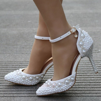 Sandales à talons hauts sandales strass perlées chaussures de mariage blanches - Page 1