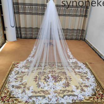 Voile de mariage simple couche dentelle voile de mariée applique voile ivoire blanc 3 mètres - Page 1