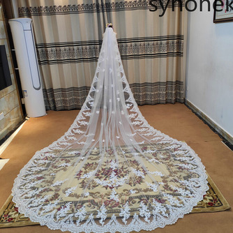 Voile de mariée en dentelle de mariage avec peigne traînant voile voile blanc dentelle voile ivoire - Page 1