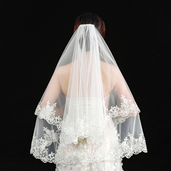 Voile de mariage élégant voile court véritable voile photo une couche de voile de mariée ivoire blanc - Page 1
