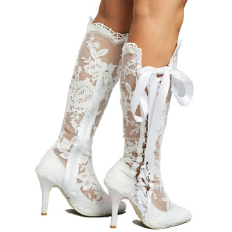 Bottes creuses Bottes hautes en dentelle sexy sur le genou Talon aiguille Bottes pour femmes de mariage - Page 1