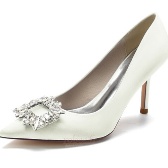 Aux femmes Satiné Talon aiguille Talon haut Bout fermé avec Strass soirée talons hauts - Page 12