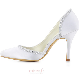 Satin soie bout pointu strass chaussures de mariage côté chaussures de mariée creuses stiletto - Page 3