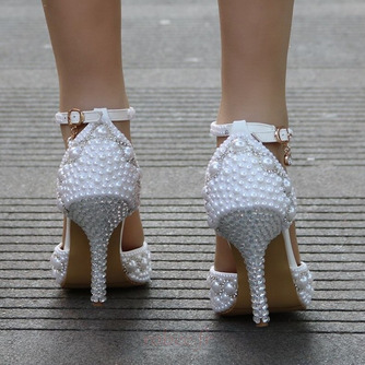 Sandales à talons hauts sandales strass perlées chaussures de mariage blanches - Page 2
