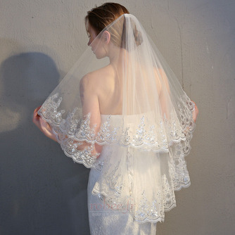 Court Double Voile Voile De Dentelle À Paillettes Délicates Voile De Mariée En Dentelle Court - Page 1