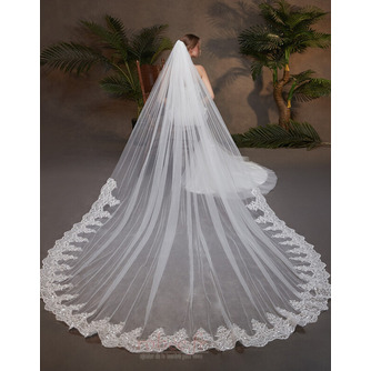 Une couche d'accessoires de mariée en voile de paillettes de dentelle traînante en gros un voile de 3,5 mètres de long - Page 4