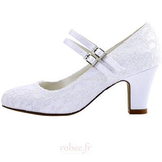 Chaussures de mariage à talons épais en dentelle blanche bout rond chaussures de mariage à talons hauts chaussures de demoiselle d'honneur - Page 3