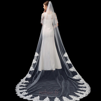 Voile de mariée blanc pur ivoire Applique de dentelle haut de gamme 3 mètres de long accessoires de mariage - Page 1