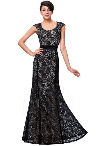 Robe de soirée Dentelle Longueur au sol Manche Courte Fermeture à glissière - Page 1