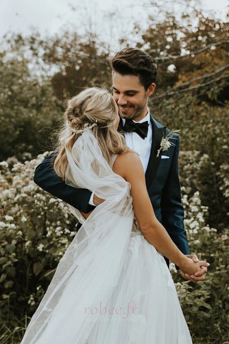 Robe de mariage Col en V Foncé Traîne Courte Sans Manches Dentelle - Page 4