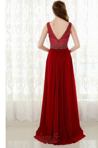 Robe de soirée Mousseline Perlé Haut Bas Glissière Sans Manches - Page 2