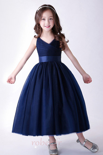 Robe de fille de fleur Sans Manches Drapé Soie Fermeture éclair - Page 3