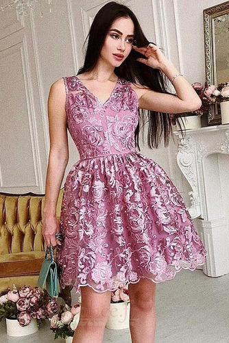 Robe de cocktail Dentelle Été Mariage Courte Col en V Elégant - Page 2