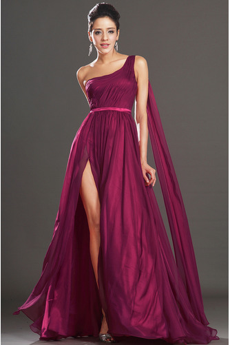 Robe de soirée Une épaule Longueur de plancher Plissé Merlot - Page 4