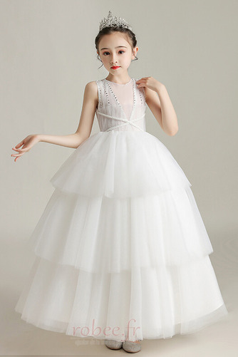 Robe de fille de fleur Tulle Naturel taille Sans Manches Fermeture à glissière - Page 4