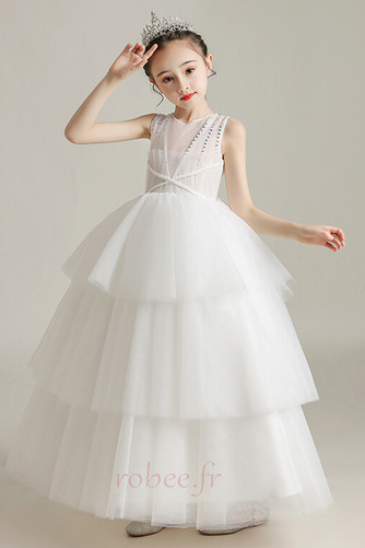 Robe de fille de fleur Tulle Naturel taille Sans Manches Fermeture à glissière - Page 3