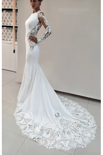 Robe de mariée Manche Longue Sirène Dentelle Petit collier circulaire - Page 1