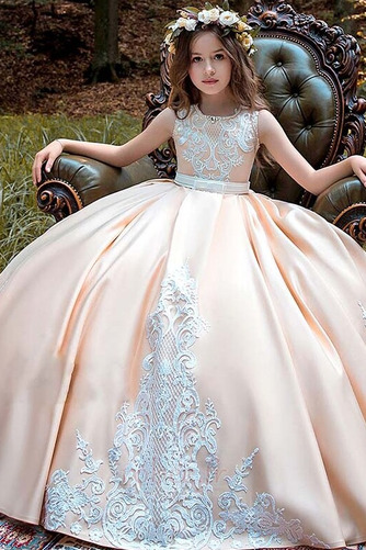 Robe de fille de fleur Appliquer Mariage A-ligne Petit collier circulaire - Page 1