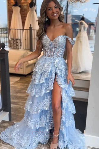 Robe de bal Larges Bretelles A-ligne Longue Décalcomanie Dentelle - Page 5