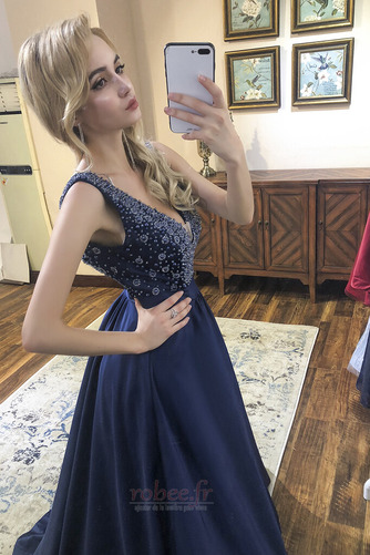 Robe de bal Fourreau Avec Bijoux A-ligne Perle Sans Manches Col en V Foncé - Page 5