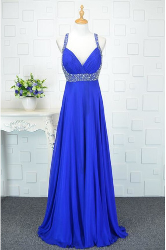 Robe de bal Bleu taille haut Printemps Mousseline Elégant Sans Manches - Page 1
