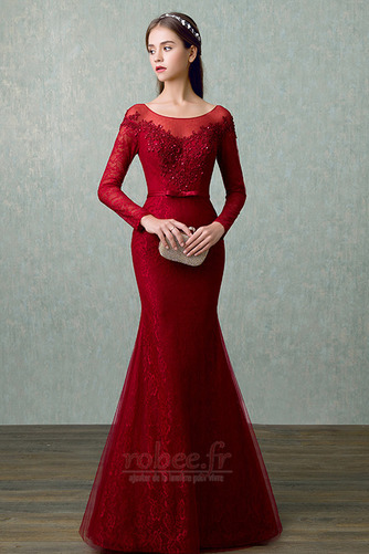 Robe de soirée Tulle Laçage Elégant Hiver Naturel taille Manche Longue - Page 1