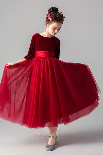 Robe de fille de fleur Simple Glissière A-ligne Velours Petit collier circulaire - Page 6