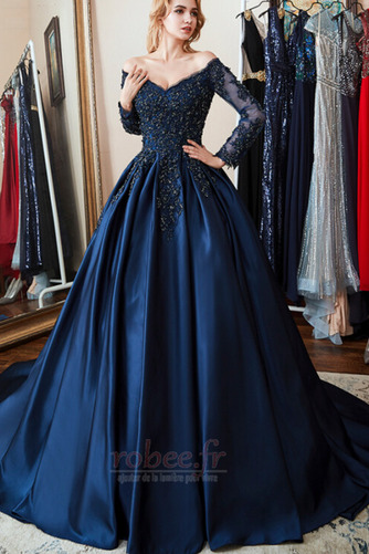 Robe de soirée Perlé Train de petit Fête Manche Aérienne Dos nu - Page 1