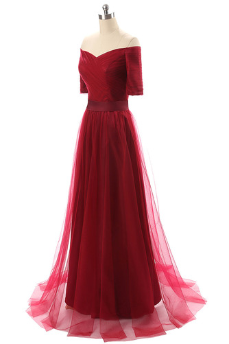 Robe de soirée Mancheron Rouge Mariage Simple Traîne Courte A-ligne - Page 3