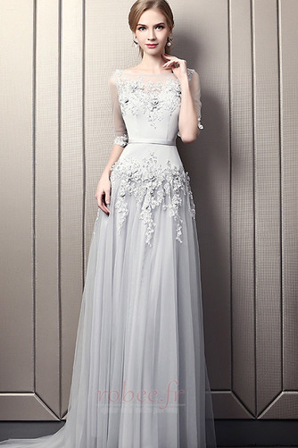 Robe de soirée Tulle Naturel taille Couvert de Dentelle Dos nu - Page 3