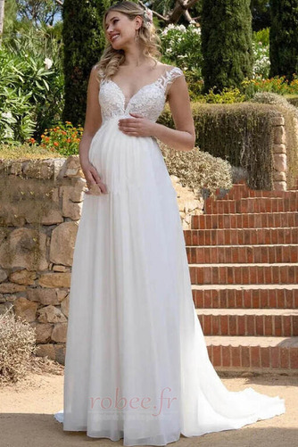 Robe de mariée Col en V Foncé Sans Manches Luxueux Mousseline - Page 1