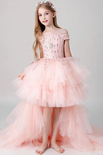 Robe de fille de fleur Vintage Naturel taille Asymétrique net - Page 1