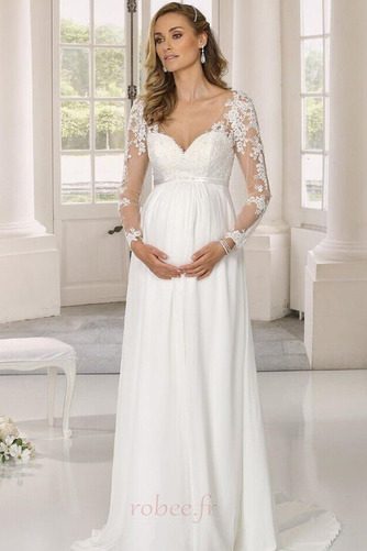 Robe de mariée Col en V Appliquer Manche Aérienne Taille haute - Page 1