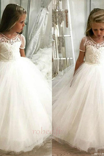 Robe de fille de fleur A-ligne Printemps Tulle Perle Médium Manche Aérienne - Page 3