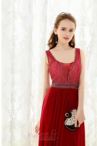 Robe de soirée Mousseline Perlé Haut Bas Glissière Sans Manches - Page 6