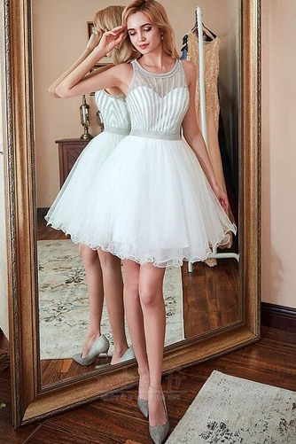 Robe de cocktail Tulle Naturel taille Sans Manches Haut Bas A-ligne - Page 1
