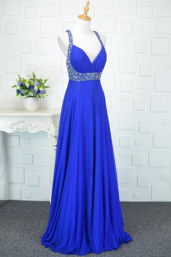 Robe de bal Bleu taille haut Printemps Mousseline Elégant Sans Manches - Page 3