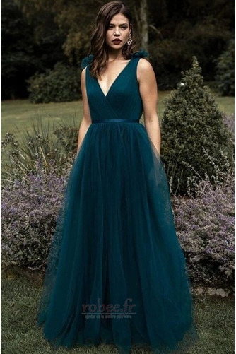 Robe de soirée Simple Tulle Col en V À la masse Naturel taille - Page 1