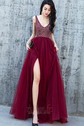 Robe de bal Tulle Traîne Courte Sans Manches Dos nu Col en V - Page 3