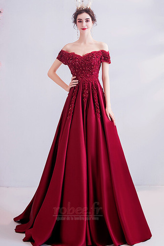 Robe de bal Naturel taille Drapé aligne Traîne Courte Satin Fête - Page 1