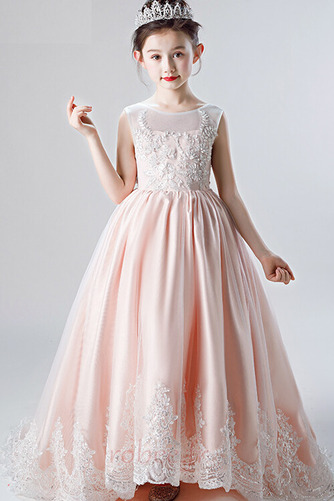 Robe de fille de fleur Naturel taille Tulle Longue A-ligne Perlé - Page 1
