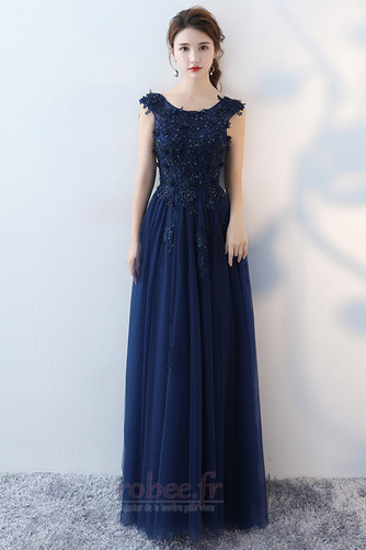 Robe de demoiselle d'honneur Broderie Tulle Sans Manches Col Bateau - Page 1