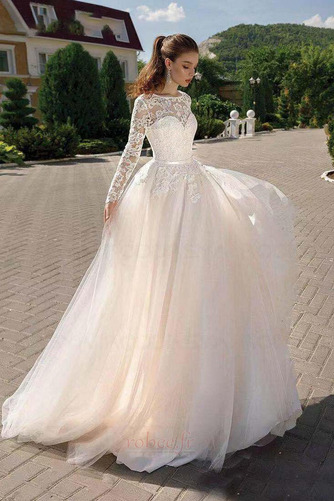 Robe de mariée Laçage Romantique Petit collier circulaire Traîne Courte - Page 1