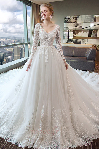 Robe de mariée Dos nu Tulle Longue Eglise Perlé Rosée épaule - Page 3